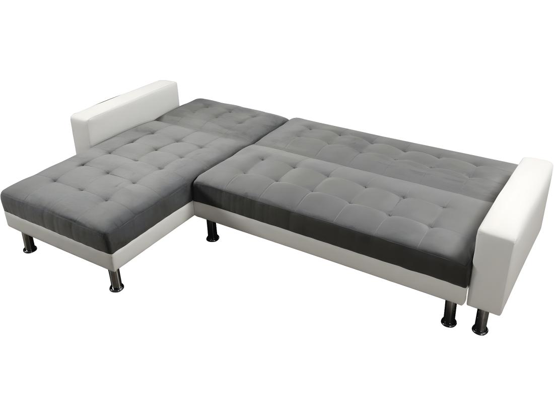 vente unique Canapé d'angle convertible et réversible "Theo" - 258 x 82/147 x 82 cm - 4 places - Blanc / Gris
