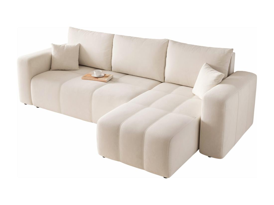 Vente Unique Canapé D'angle Convertible Pedro 3-Places Avec Espace De Rangement En Tissu Beige