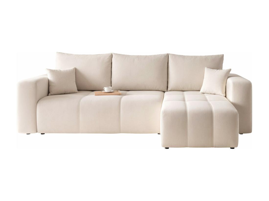 Vente Unique Canapé D'angle Convertible Pedro 3-Places Avec Espace De Rangement En Tissu Beige