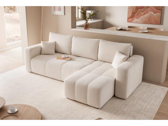 vente unique Canapé d'angle Convertible Pedro 3-Places avec Espace de Rangement en tissu Beige