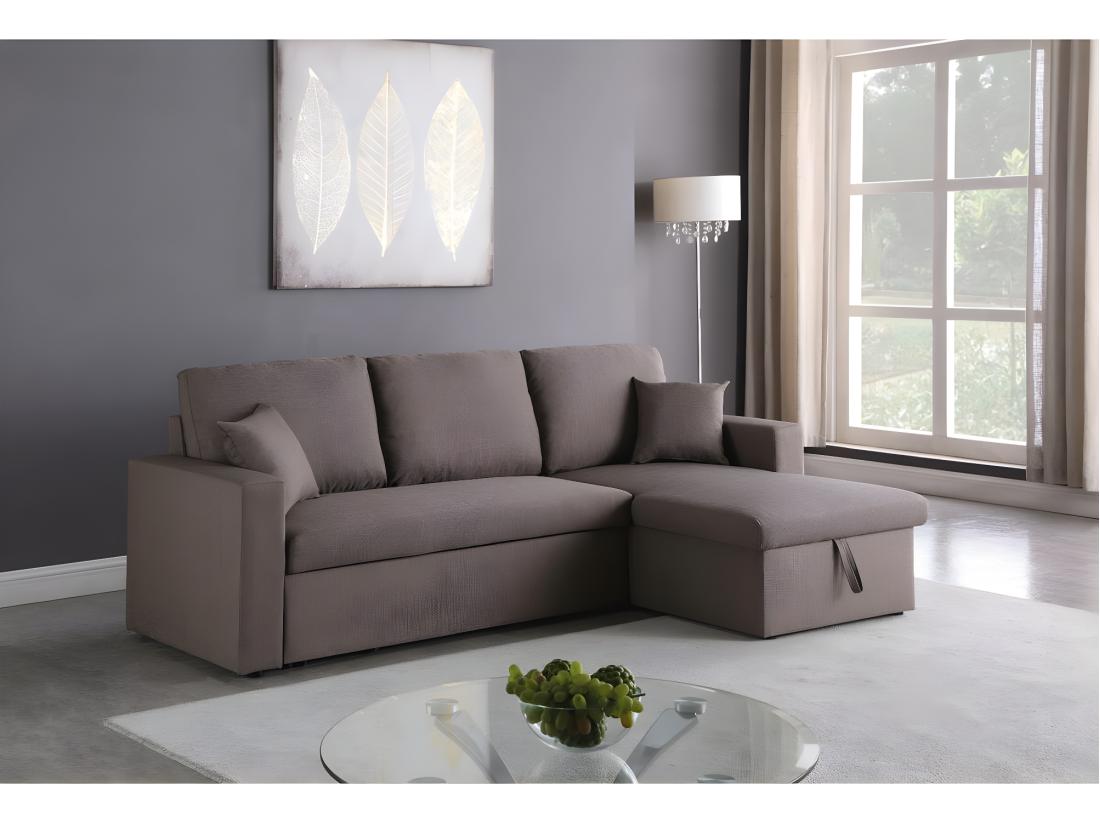 Vente Unique Canapé D'angle Convertible/ Réversible Avec Coffre "Alain" - 3 Places - Taupe