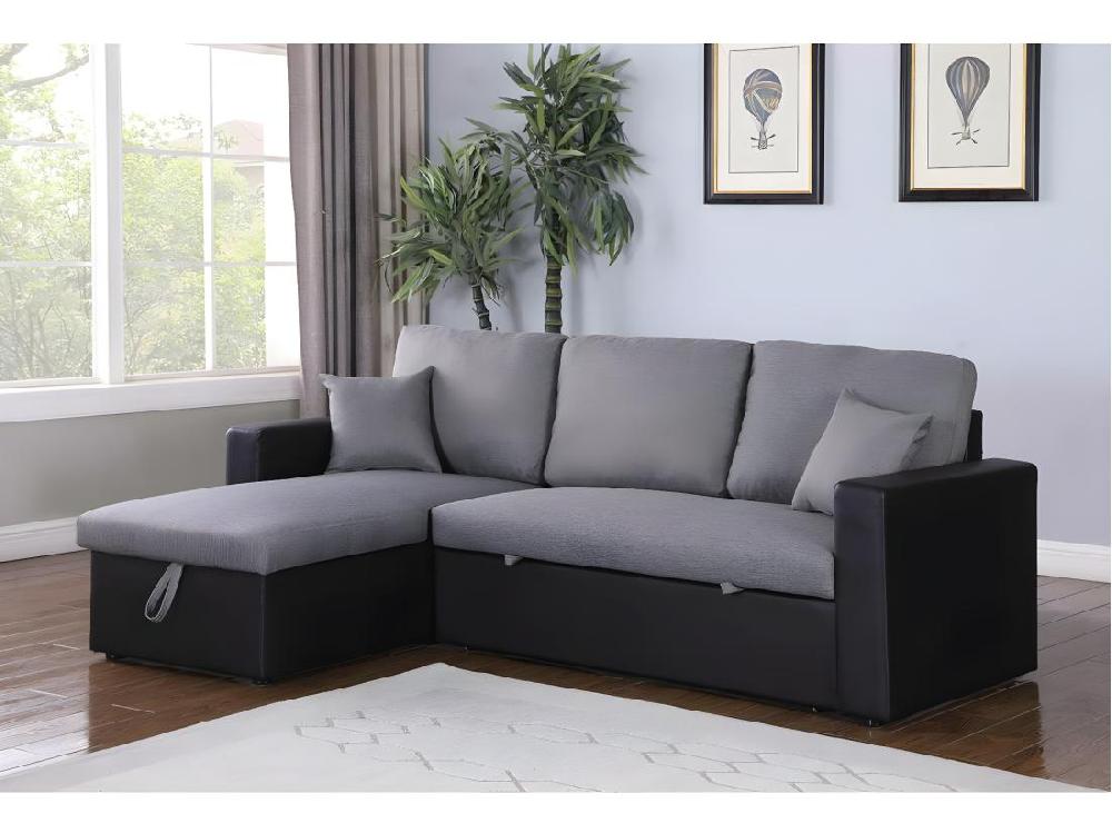 Vente Unique Canapé D'angle Convertible/ Réversible Avec Coffre "Alain" - 3 Places - Gris / Noir
