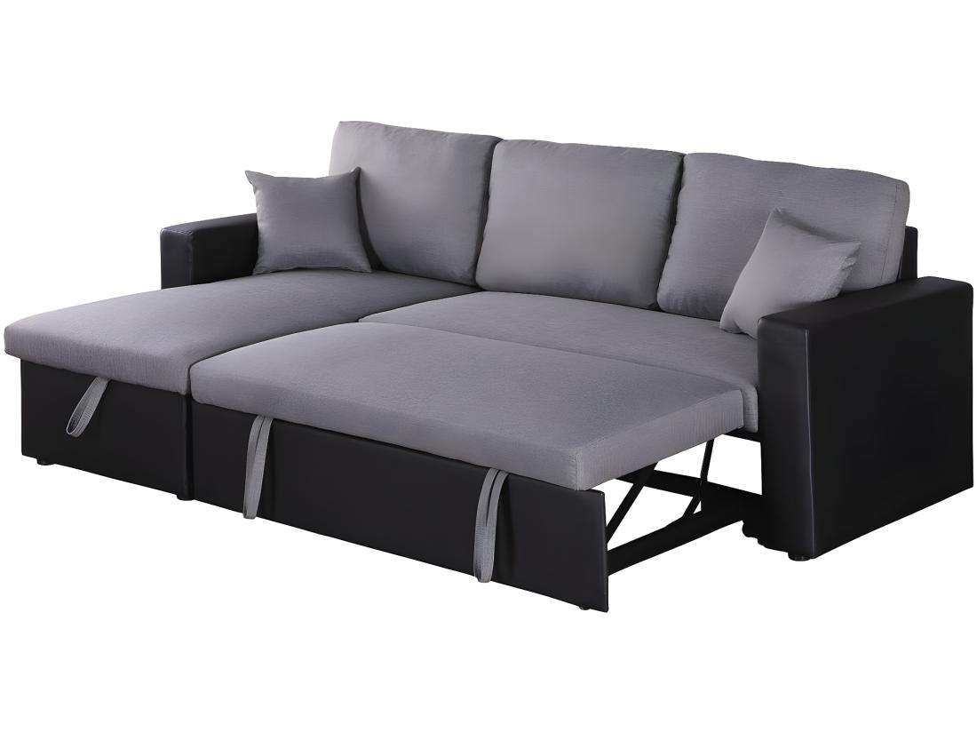 Vente Unique Canapé D'angle Convertible/ Réversible Avec Coffre "Alain" - 3 Places - Gris / Noir