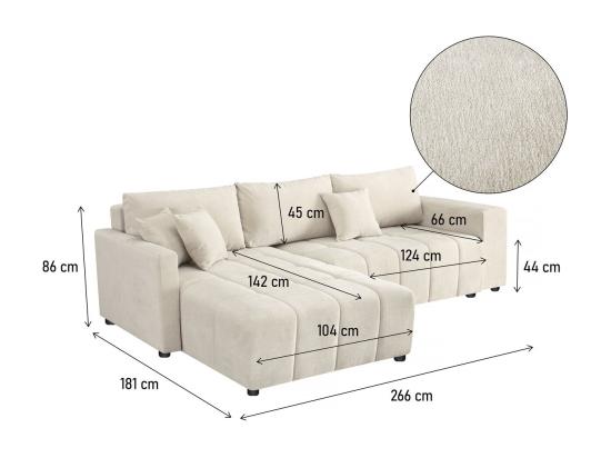 Vente Unique Canapé D'angle Convertible Tissu Chenille 3 Places - "Trocadero" - Crème