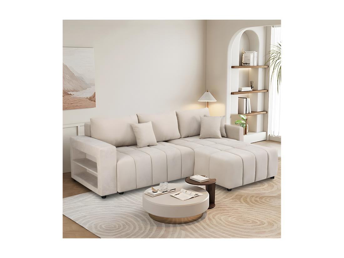 vente unique Canapé d'angle convertible tissu chenille 3 places - "Trocadero" - Beige