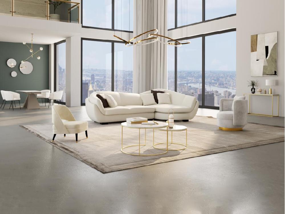 vente unique Canapé d'angle cuir de buffle 5 places CAIPI - Ivoire - Angle droit de Pascal Morabito