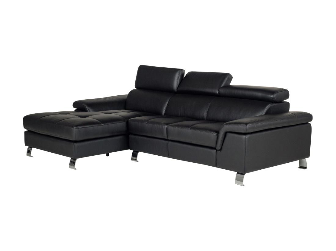 Vente Unique Canapé D'angle Cuir MISHIMA - Noir - Angle Gauche