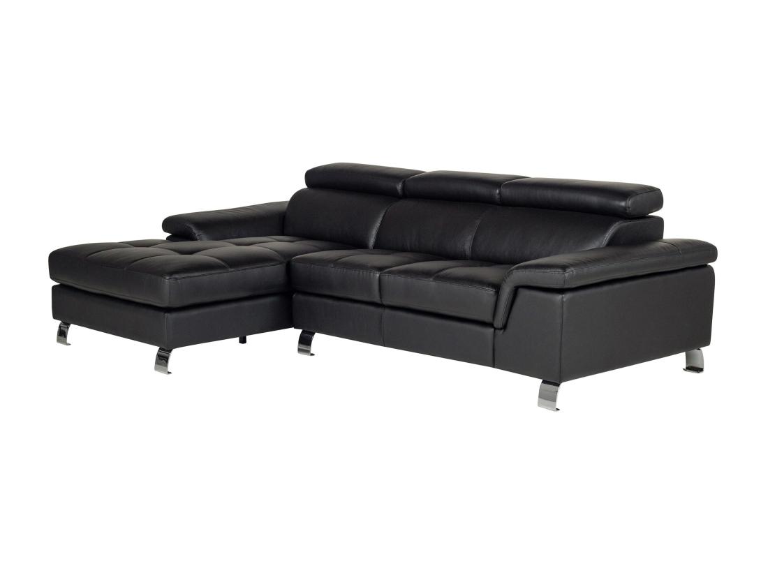 vente unique Canapé d'angle cuir MISHIMA - Noir - Angle gauche