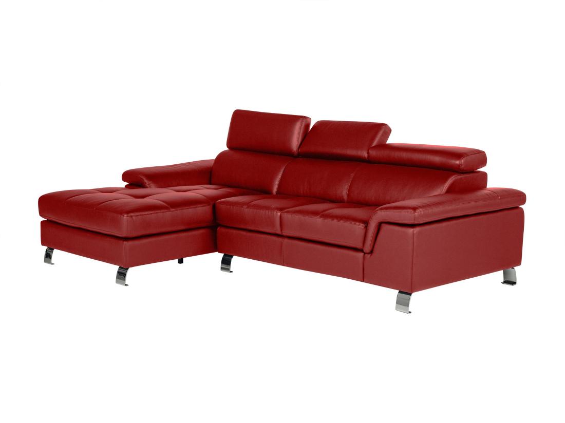 Vente Unique Canapé D'angle Cuir MISHIMA - Rouge - Angle Gauche