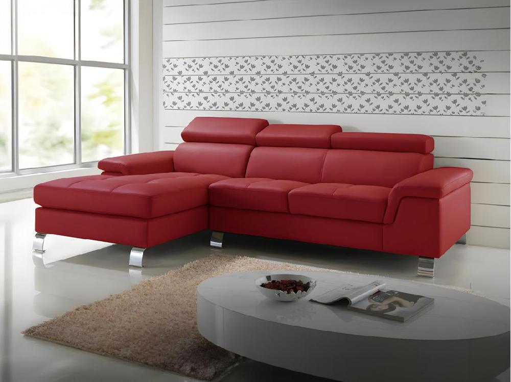 vente unique Canapé d'angle cuir MISHIMA - Rouge - Angle gauche