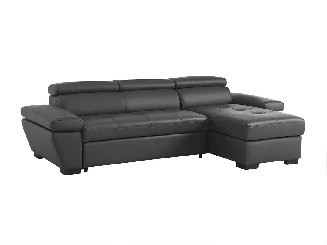 Vente Unique Canapé D'angle Droit Convertible En Cuir Gris Anthracite JONOVA