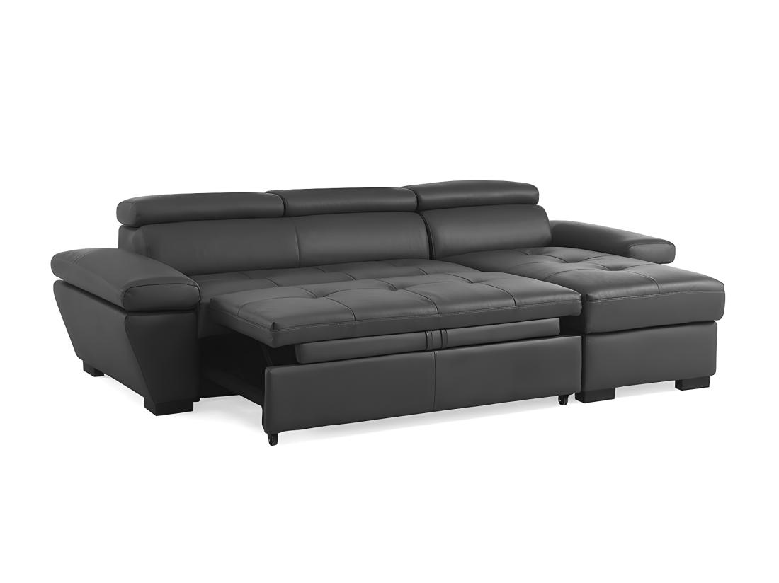 Vente Unique Canapé D'angle Droit Convertible En Cuir Gris Anthracite JONOVA