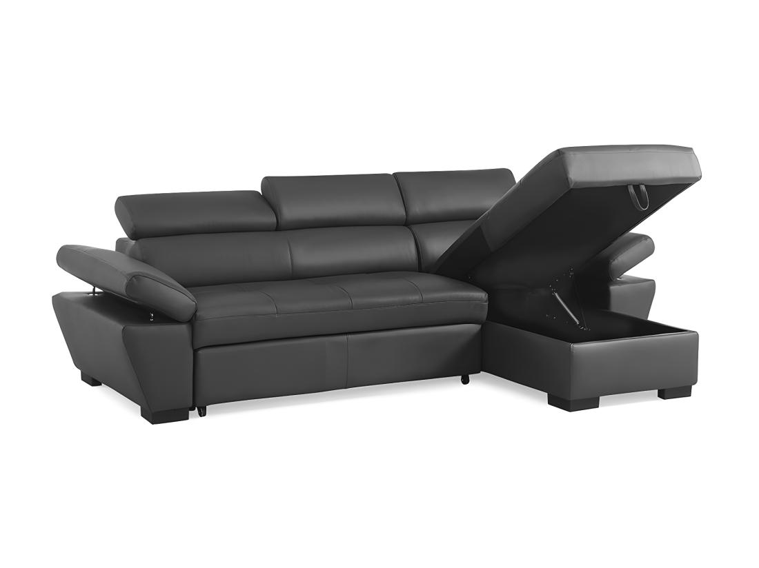 Vente Unique Canapé D'angle Droit Convertible En Cuir Gris Anthracite JONOVA