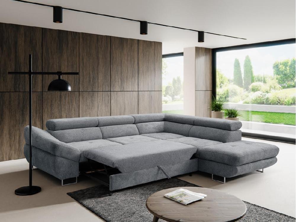 Vente Unique Canapé D'angle Droit Convertible En Tissu Texturé Gris DALIAS