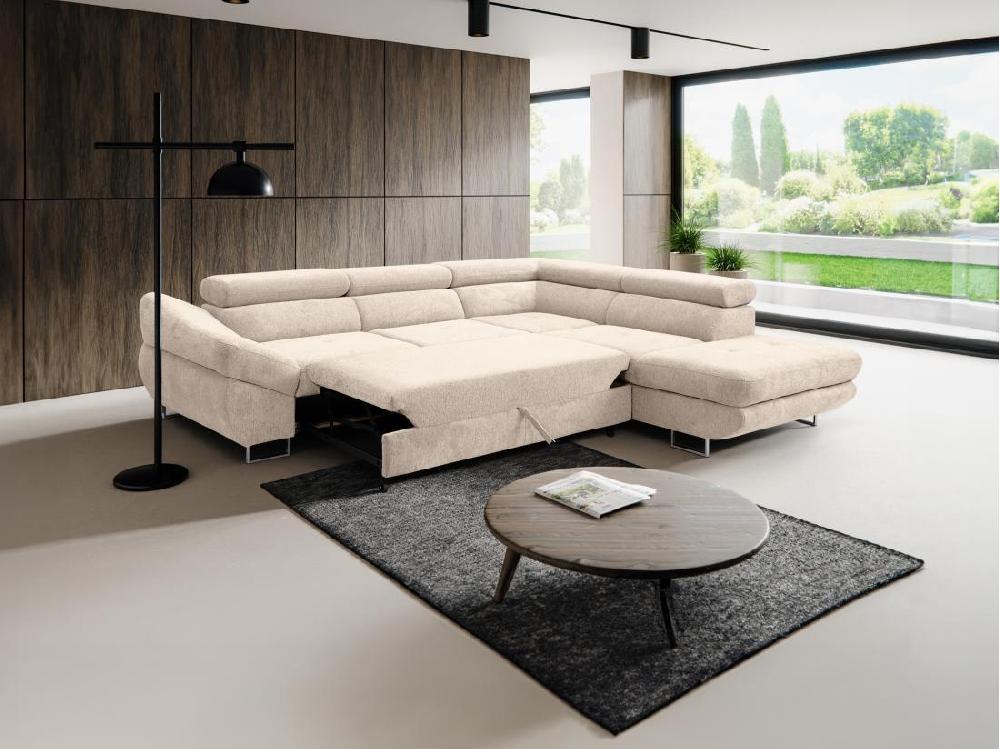 Vente Unique Canapé D'angle Droit Convertible En Tissu Texturé Beige DALIAS