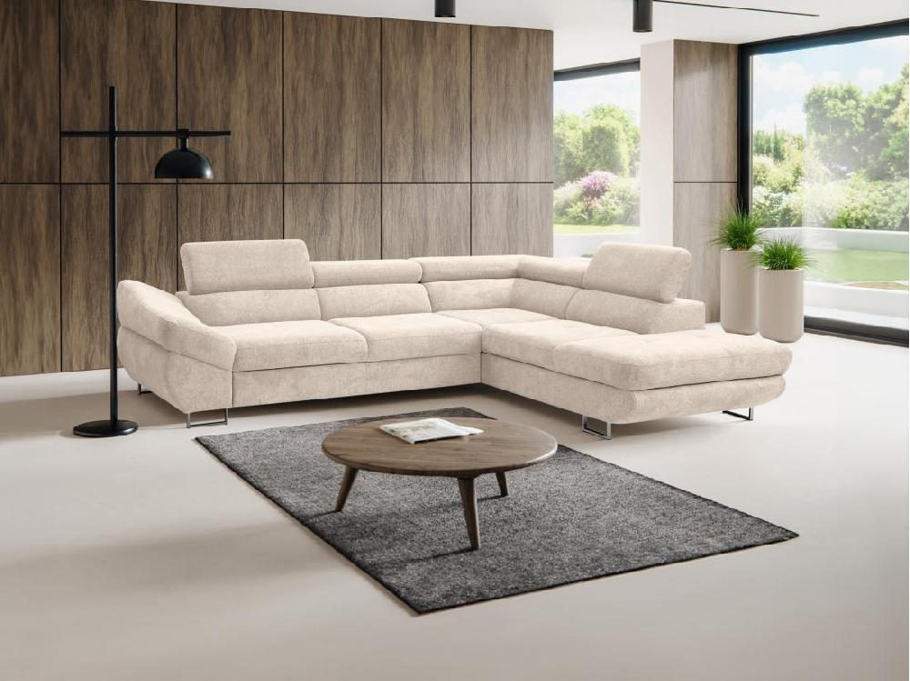 vente unique Canapé d'angle droit convertible en tissu texturé beige DALIAS