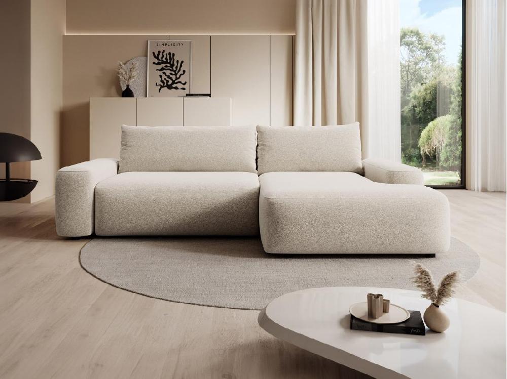 vente unique Canapé d'angle droit convertible en tissu texturé crème DAVISO