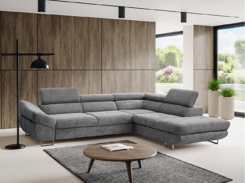 vente unique Canapé d'angle droit convertible en tissu texturé gris DALIAS