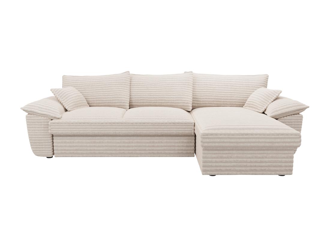 Vente Unique Canapé D'angle Droit Convertible En Velours Côtelé Grosses Côtes Beige GUILLERMO