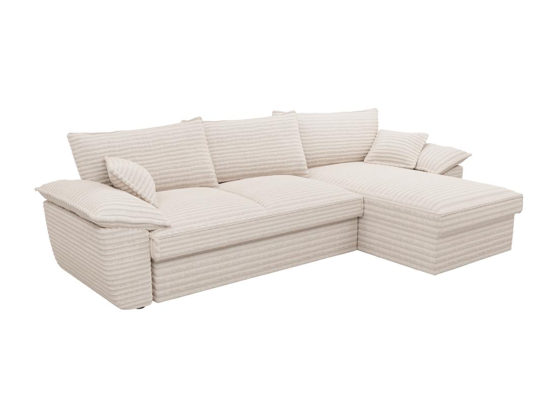 Vente Unique Canapé D'angle Droit Convertible En Velours Côtelé Grosses Côtes Beige GUILLERMO