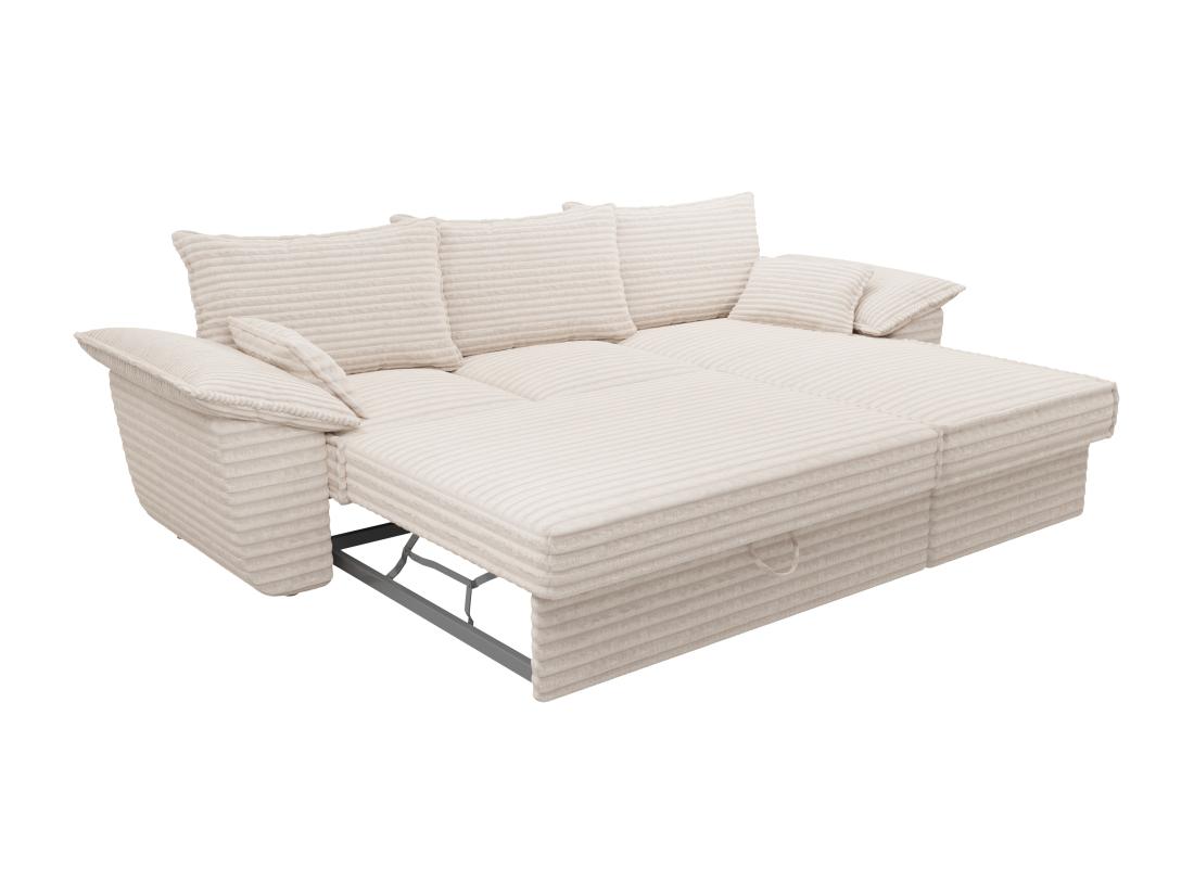 Vente Unique Canapé D'angle Droit Convertible En Velours Côtelé Grosses Côtes Beige GUILLERMO