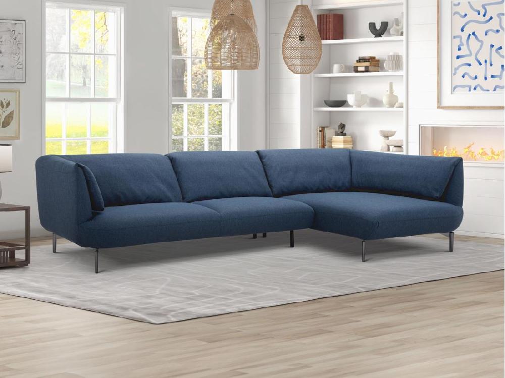 vente unique Canapé d'angle droit en tissu bleu ANGELINA