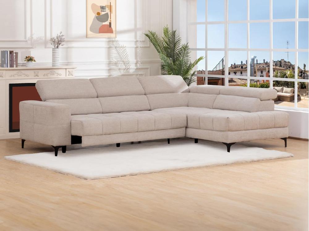 Vente Unique Canapé D'angle Droit Relax Assise Coulissante électrique En Tissu Beige MONISO