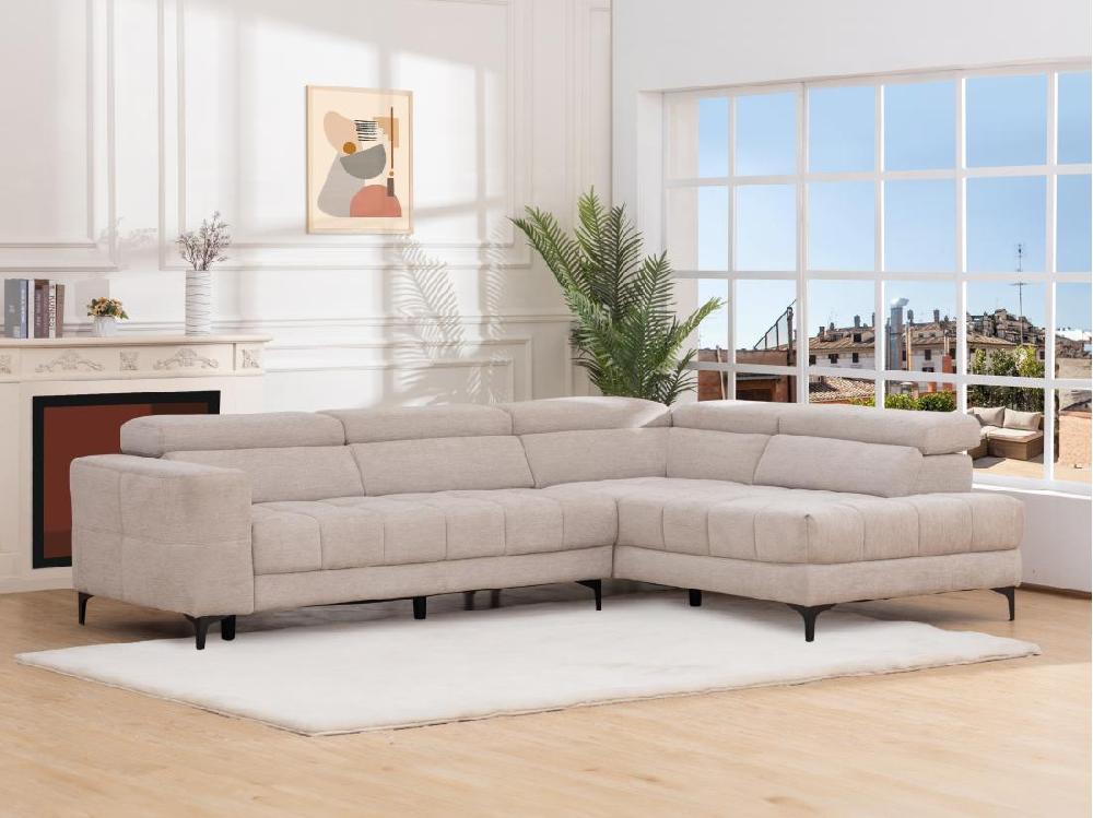 vente unique Canapé d'angle droit relax assise coulissante électrique en tissu beige MONISO
