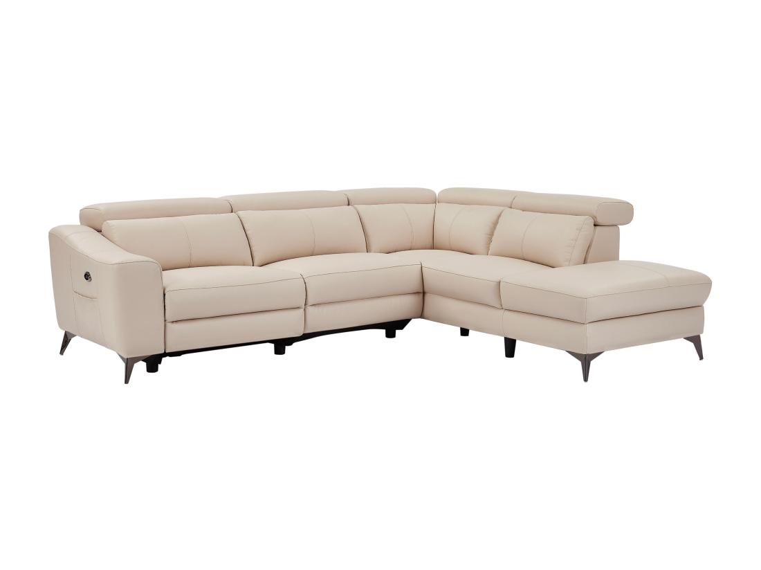 Vente Unique Canapé D'angle Droit Relax électrique En Cuir Crème FORLO