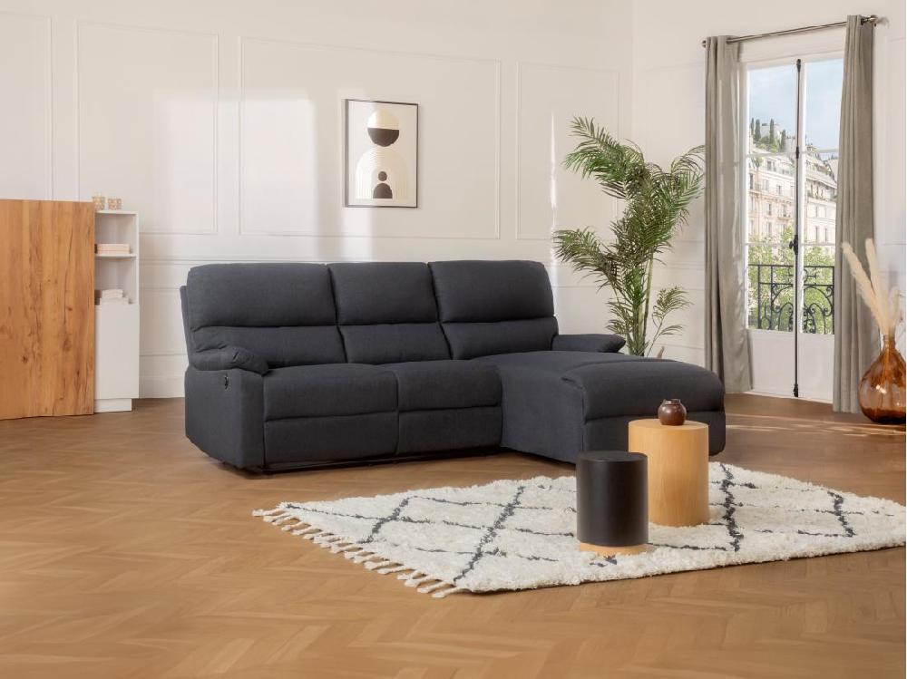 vente unique Canapé d'angle droit relax électrique en tissu gris anthracite LUNANO