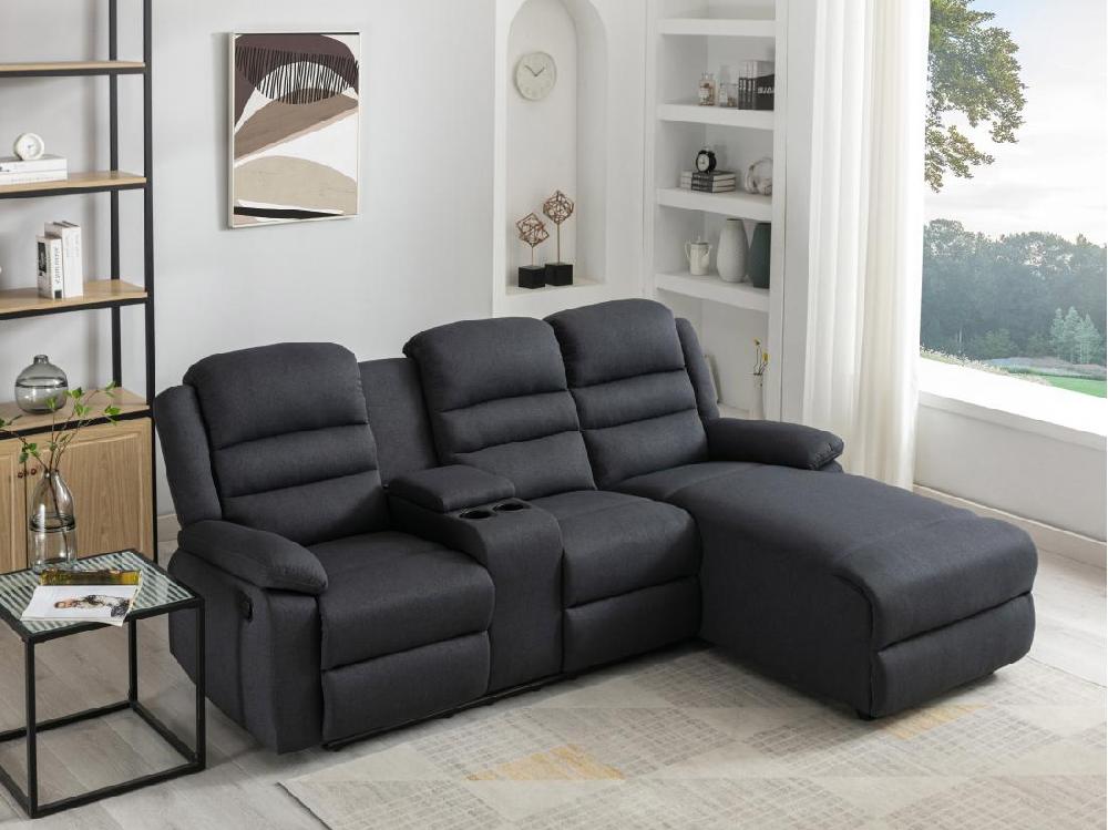 vente unique Canapé d'angle droit relax en tissu anthracite MACEDONIA