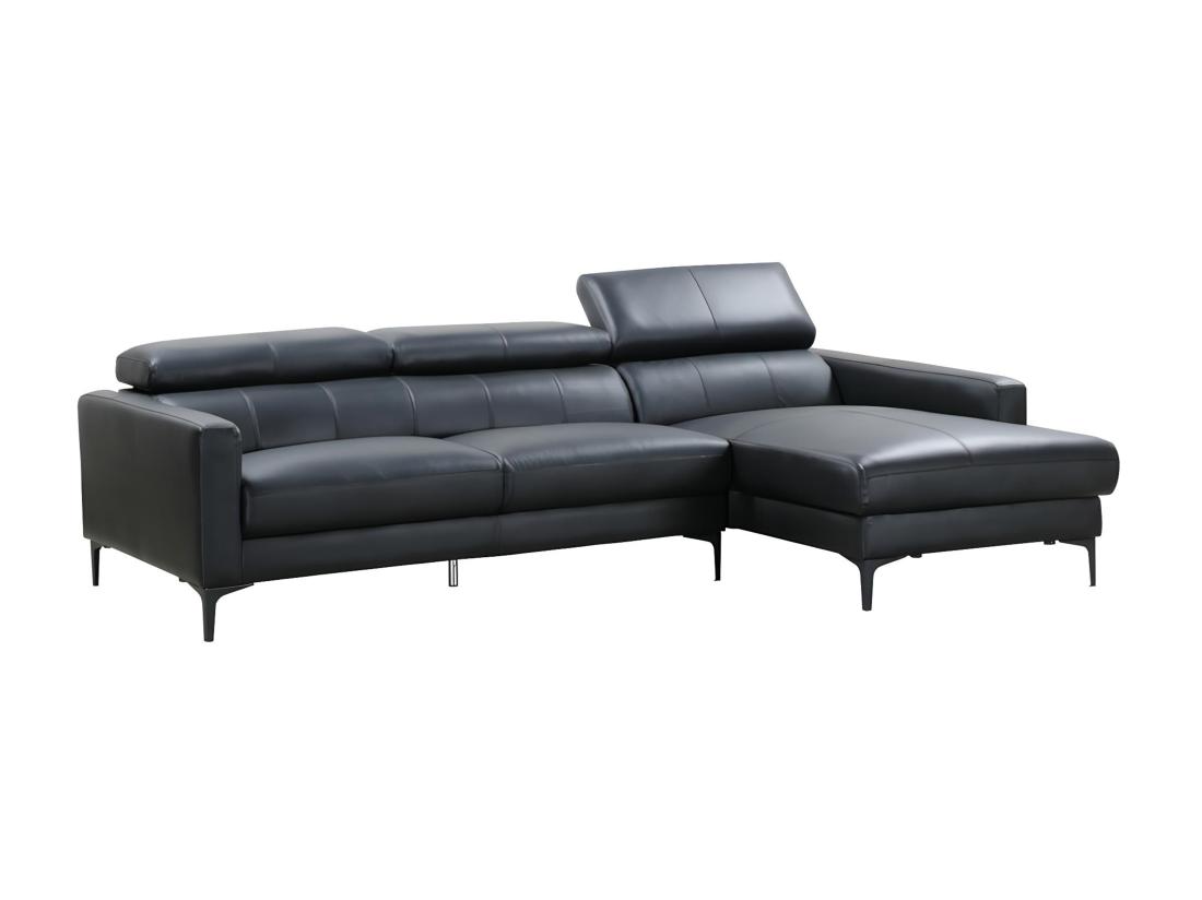 vente unique Canapé d'angle en cuir de buffle FLORENCE - Noir - Angle droit