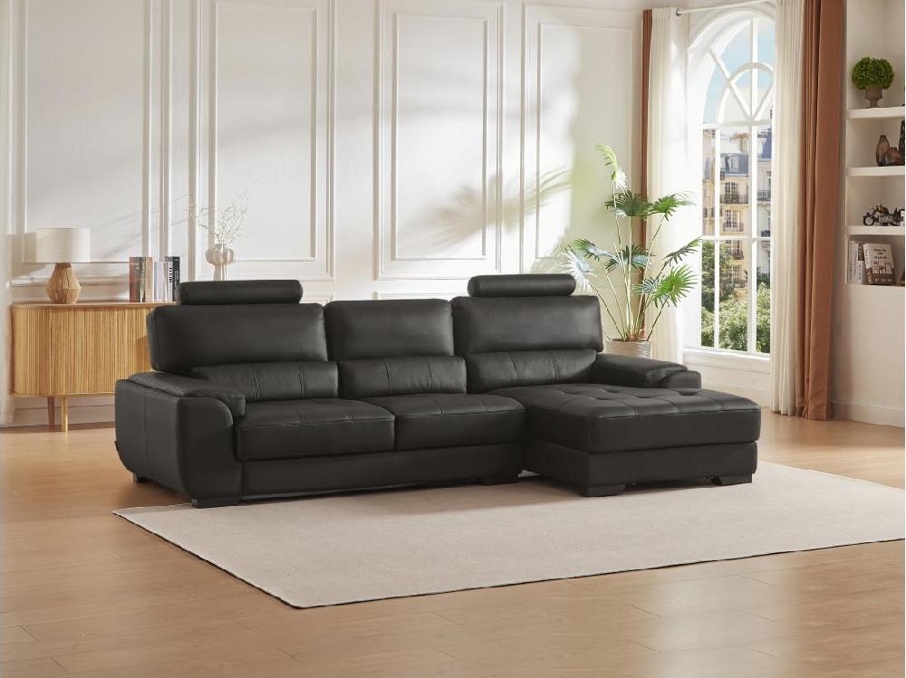 vente unique Canapé d'angle en cuir METROPOLITAN II - Noir - Angle droit