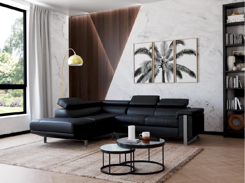 Vente Unique Canapé D'angle En Cuir MYSTIQUE - Noir - Angle Gauche