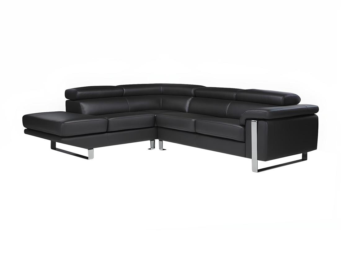 vente unique Canapé d'angle en cuir MYSTIQUE - Noir - Angle gauche
