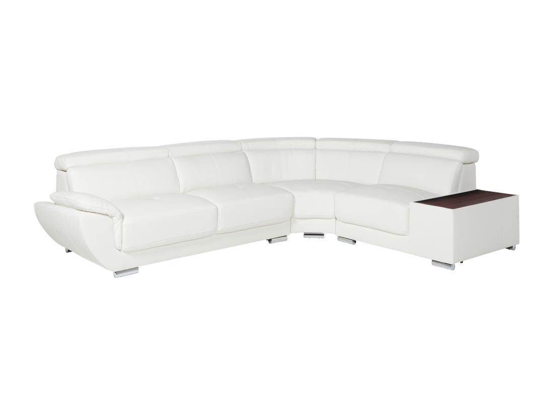 Vente Unique Canapé D'angle En Cuir NAHIA - Blanc - Angle Droit