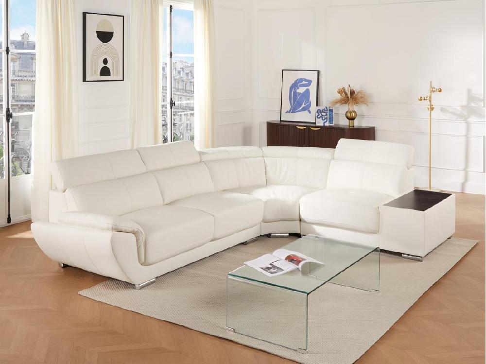 vente unique Canapé d'angle en cuir NAHIA - Blanc - Angle droit