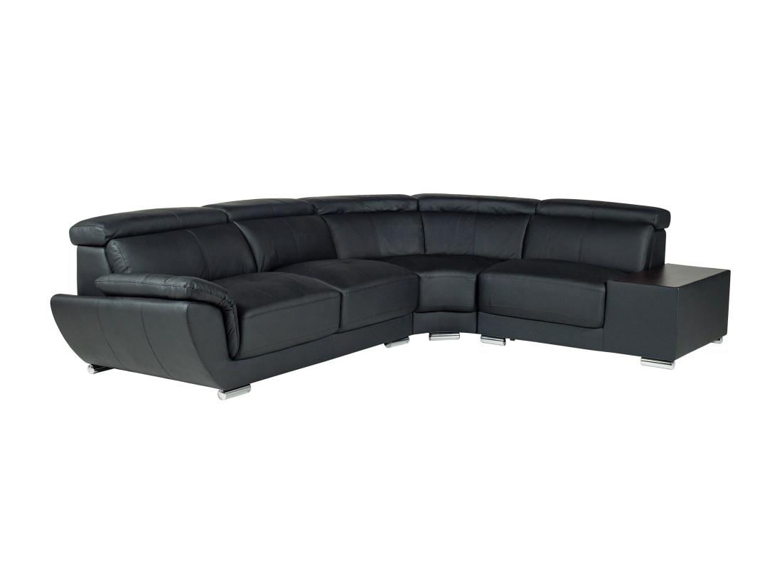 Vente Unique Canapé D'angle En Cuir NAHIA - Noir - Angle Droit