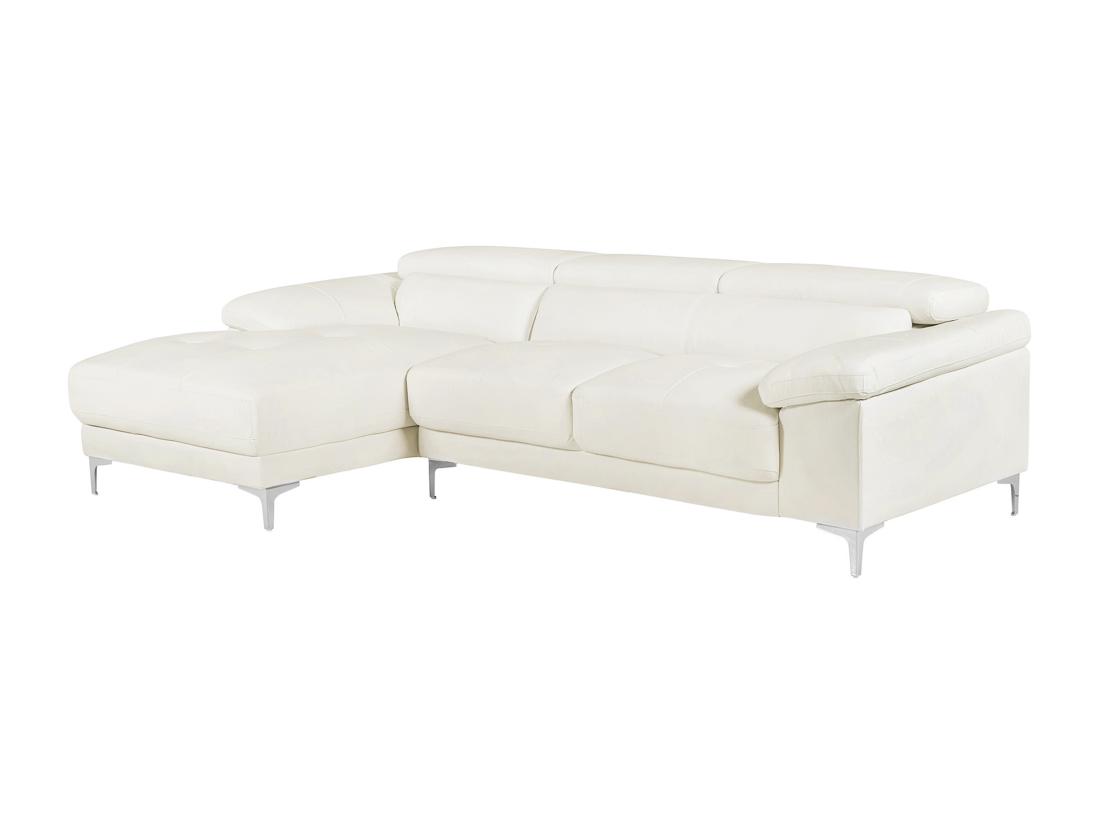 Vente Unique Canapé D'angle En Cuir SOLANGE - Blanc - Angle Gauche