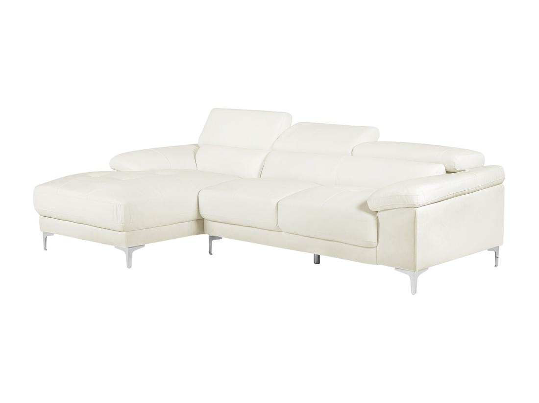 Vente Unique Canapé D'angle En Cuir SOLANGE - Blanc - Angle Gauche