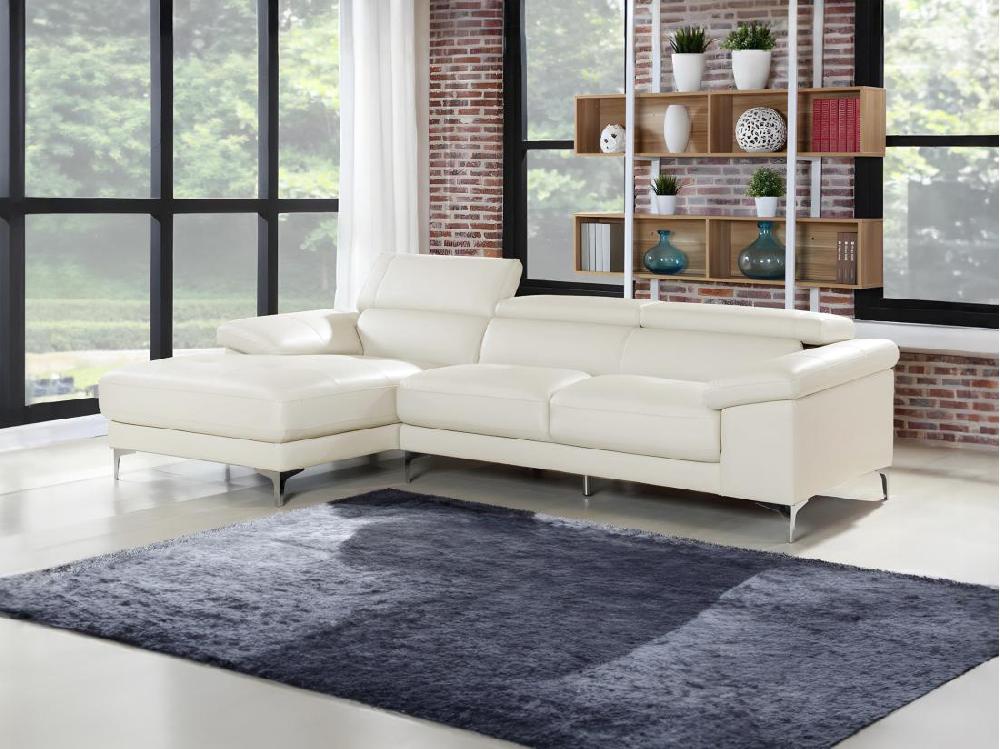 vente unique Canapé d'angle en cuir SOLANGE - Blanc - Angle gauche