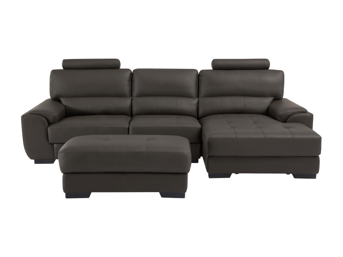 Vente Unique Canapé D'angle Et Pouf En Cuir METROPOLITAN II - Marron - Angle Droit