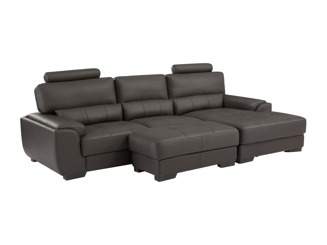 Vente Unique Canapé D'angle Et Pouf En Cuir METROPOLITAN II - Marron - Angle Droit