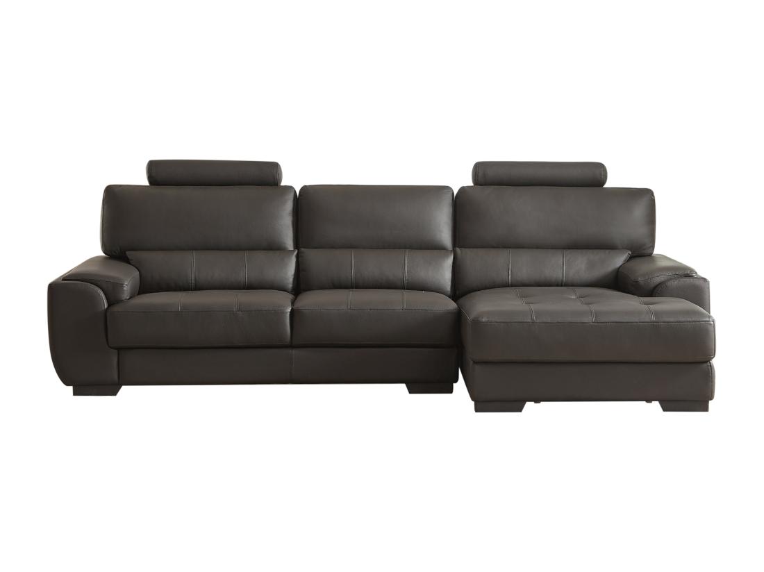 Vente Unique Canapé D'angle Et Pouf En Cuir METROPOLITAN II - Marron - Angle Droit
