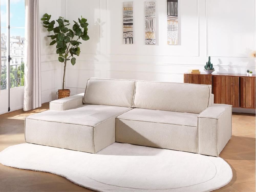 vente unique Canapé d'angle gauche convertible en tissu texturé beige AMELIA