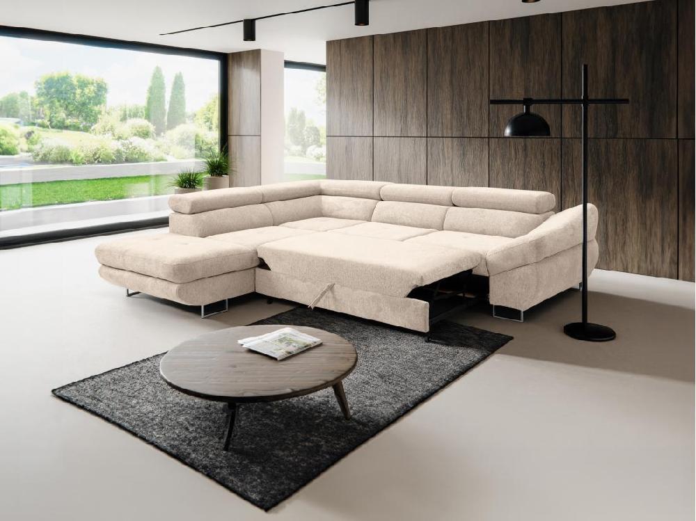 Vente Unique Canapé D'angle Gauche Convertible En Tissu Texturé Beige DALIAS