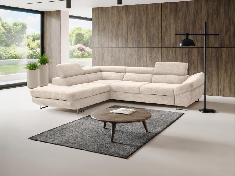 vente unique Canapé d'angle gauche convertible en tissu texturé beige DALIAS
