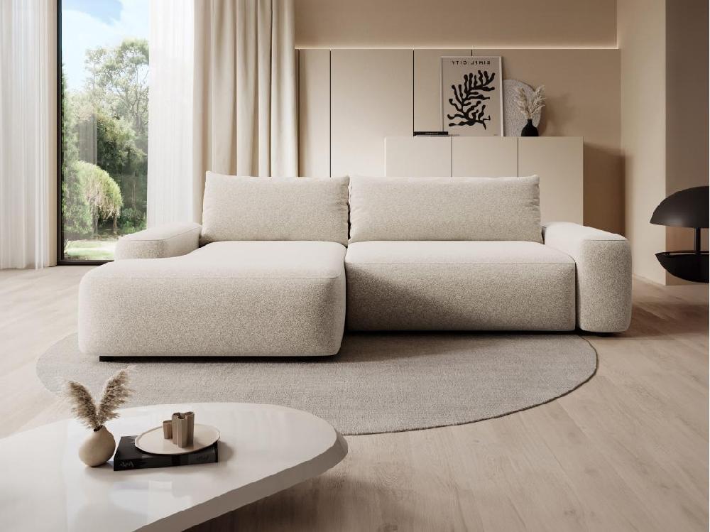 vente unique Canapé d'angle gauche convertible en tissu texturé crème DAVISO