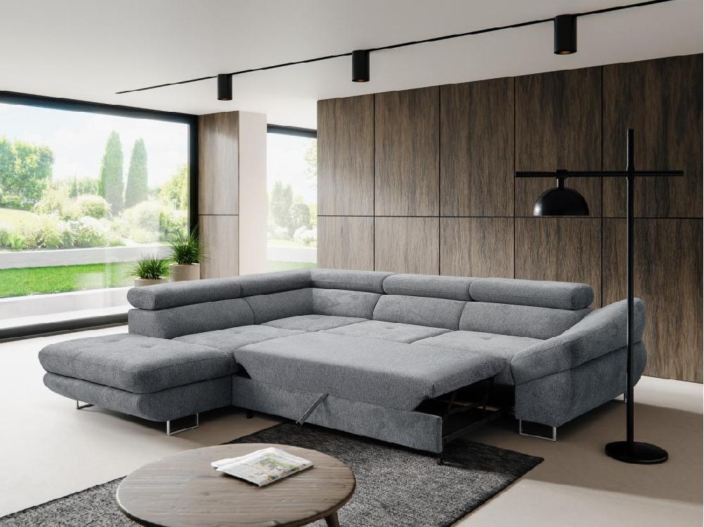 Vente Unique Canapé D'angle Gauche Convertible En Tissu Texturé Gris DALIAS