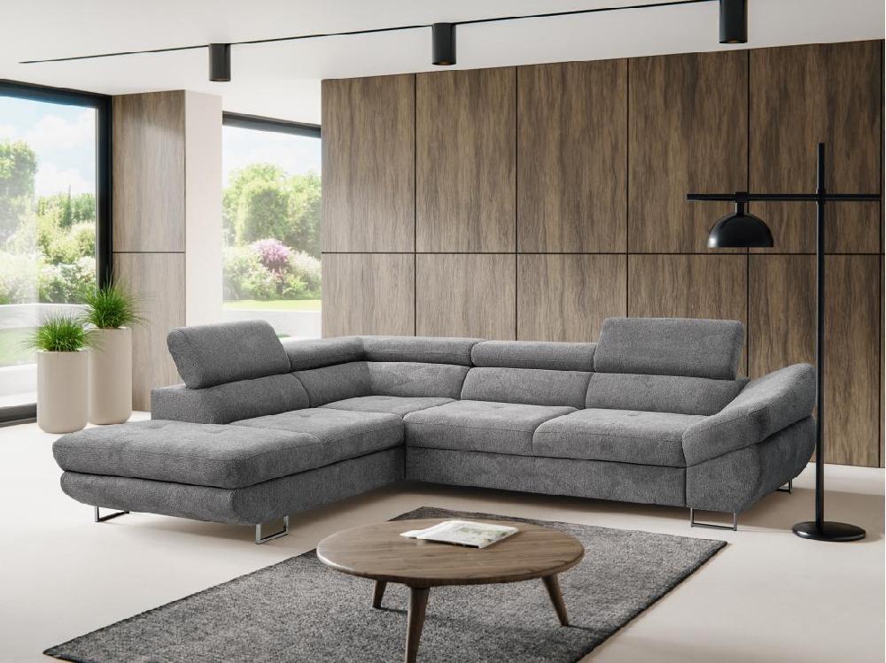 vente unique Canapé d'angle gauche convertible en tissu texturé gris DALIAS